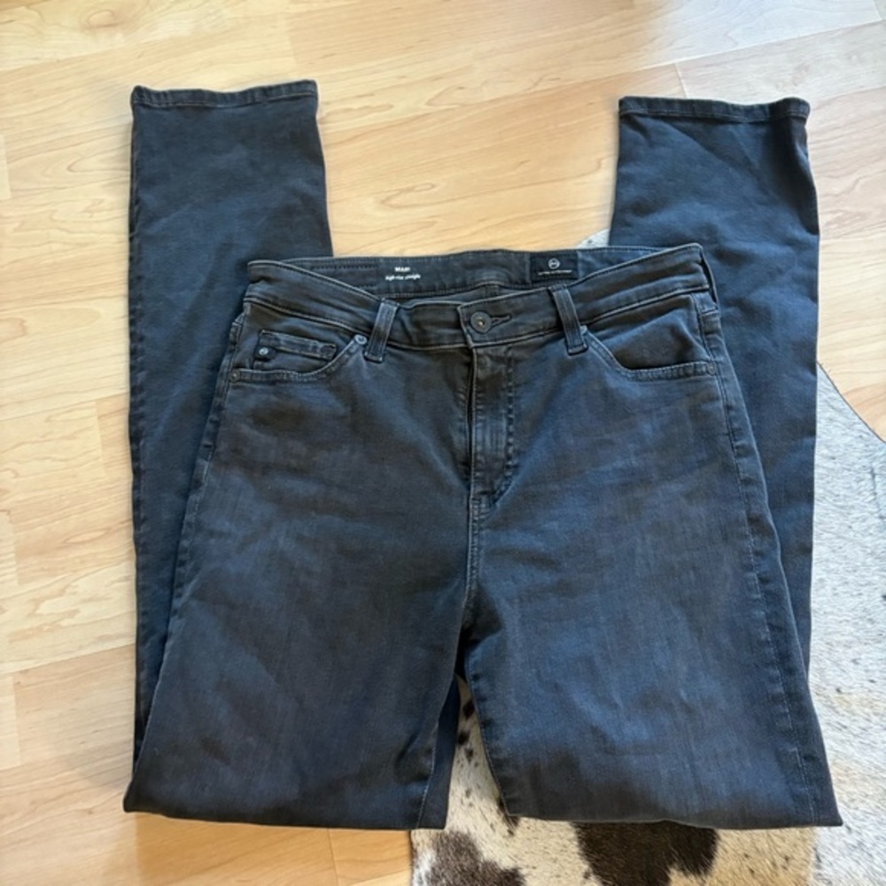 AG ADRIANO GOLDSCHMIED Black Wash Mari‎ High Rise Straight Leg Jeans Size 28